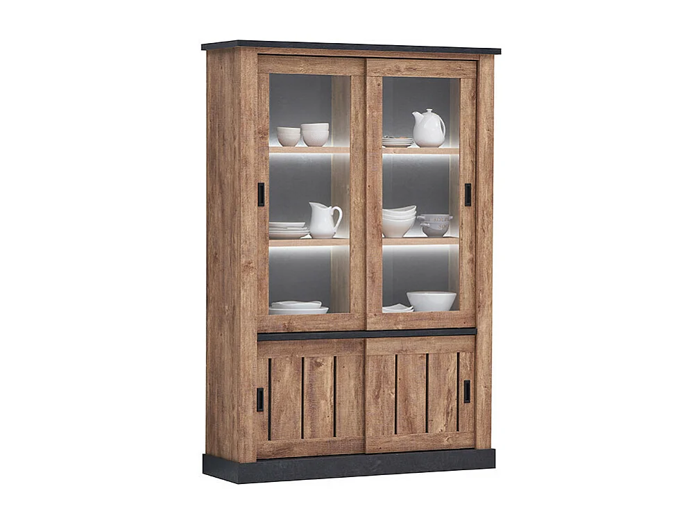 Vitrine 2 + 2 portes coulissantes avec éclairage LED Edouard