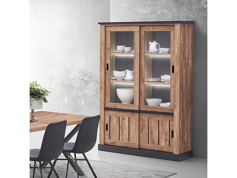 Vitrine 2 + 2 portes coulissantes avec éclairage LED Edouard