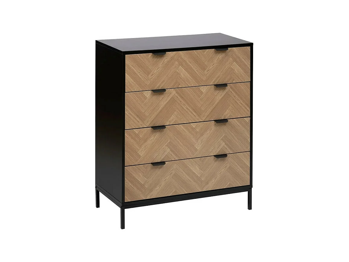 Commode 4 Tiroirs "Chevrons" 95cm Naturel & Noir