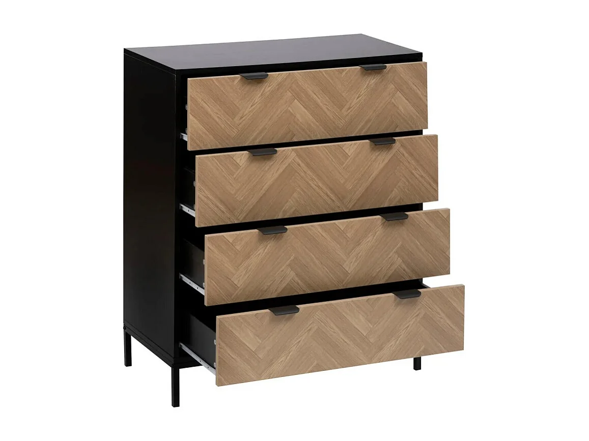 Commode 4 Tiroirs "Chevrons" 95cm Naturel & Noir
