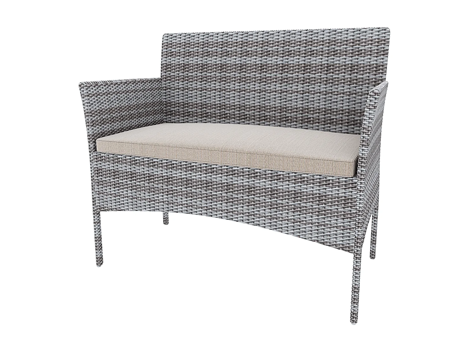 Set Di Mobili da Giardino Salotto Salottino in Rattan 4 Posti con Tavolino Ripiano In Vetro 2 Poltrone Divano 2 Posti Giardino Esterno Cuscini Grigio