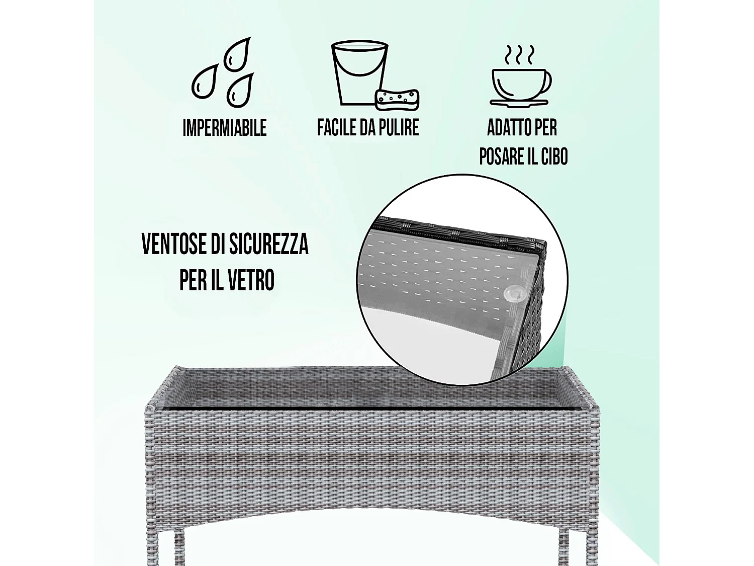 Arreditaly Set Di Mobili da Giardino Salotto Salottino in Rattan 4 Posti con Tavolino E Ripiano In Vetro 2 Poltrone e Divano 2 Posti Per Giardino Esterno Piscina Cu