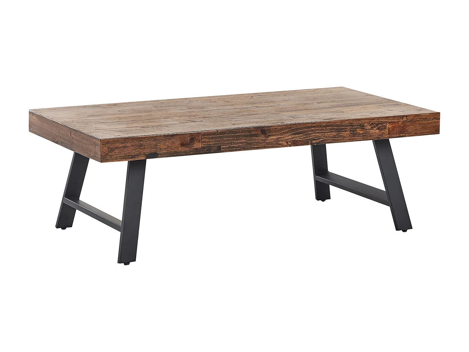 Couchtisch Kiefernholz dunkler Holzfarbton 130x70 cm schwarze Metallbeine Warton