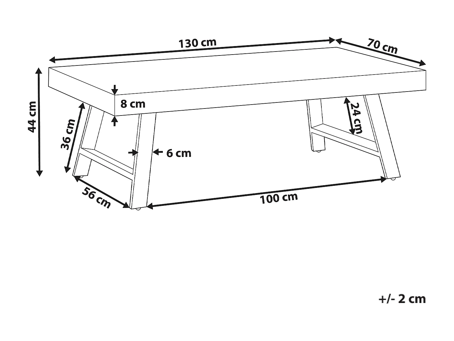 Couchtisch Kiefernholz dunkler Holzfarbton 130x70 cm schwarze Metallbeine Warton