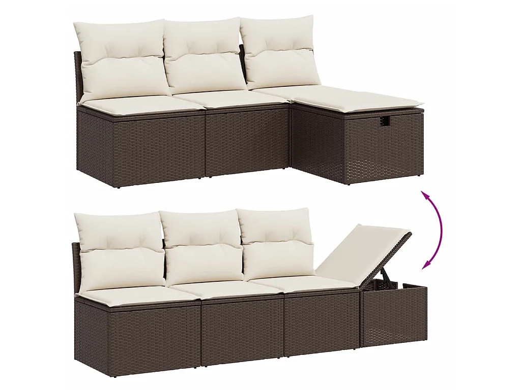 Zestaw Mebli Ogrodowych Modułowych 9 szt. Brązowy Polirotan z Poduszkami i Stołem ze Szklanym Blatem