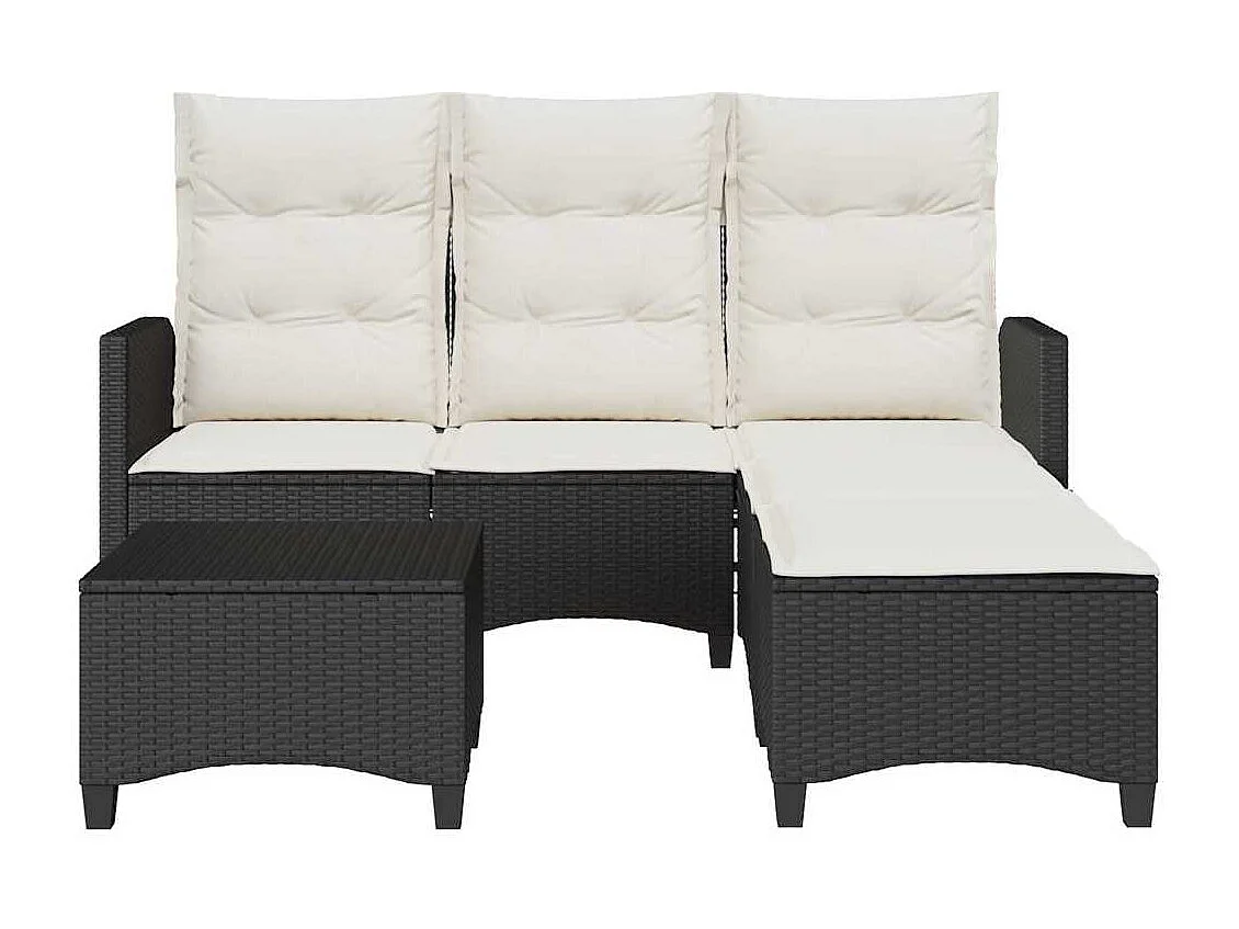 3tlg. Garten-Sofagarnitur mit Kissen L-Form Schwarz Poly Rattan