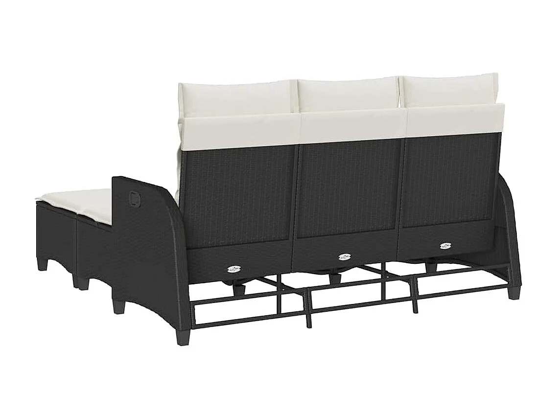 3tlg. Garten-Sofagarnitur mit Kissen L-Form Schwarz Poly Rattan