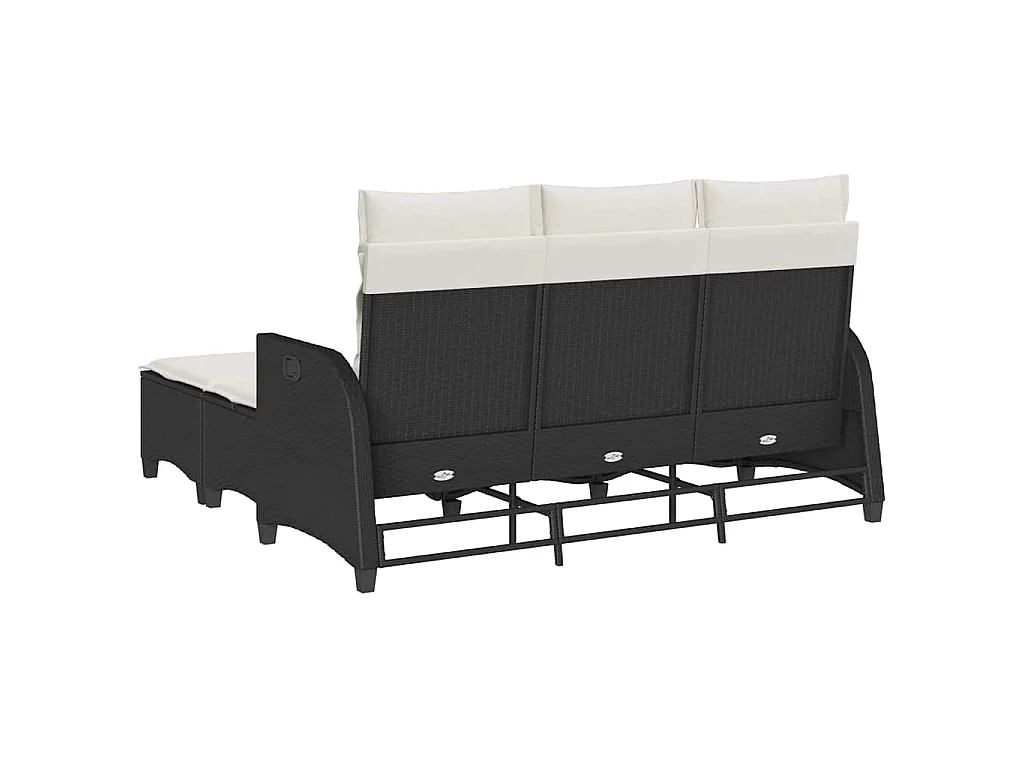 Salon de jardin 3 pcs avec coussins forme L noir résine tressée