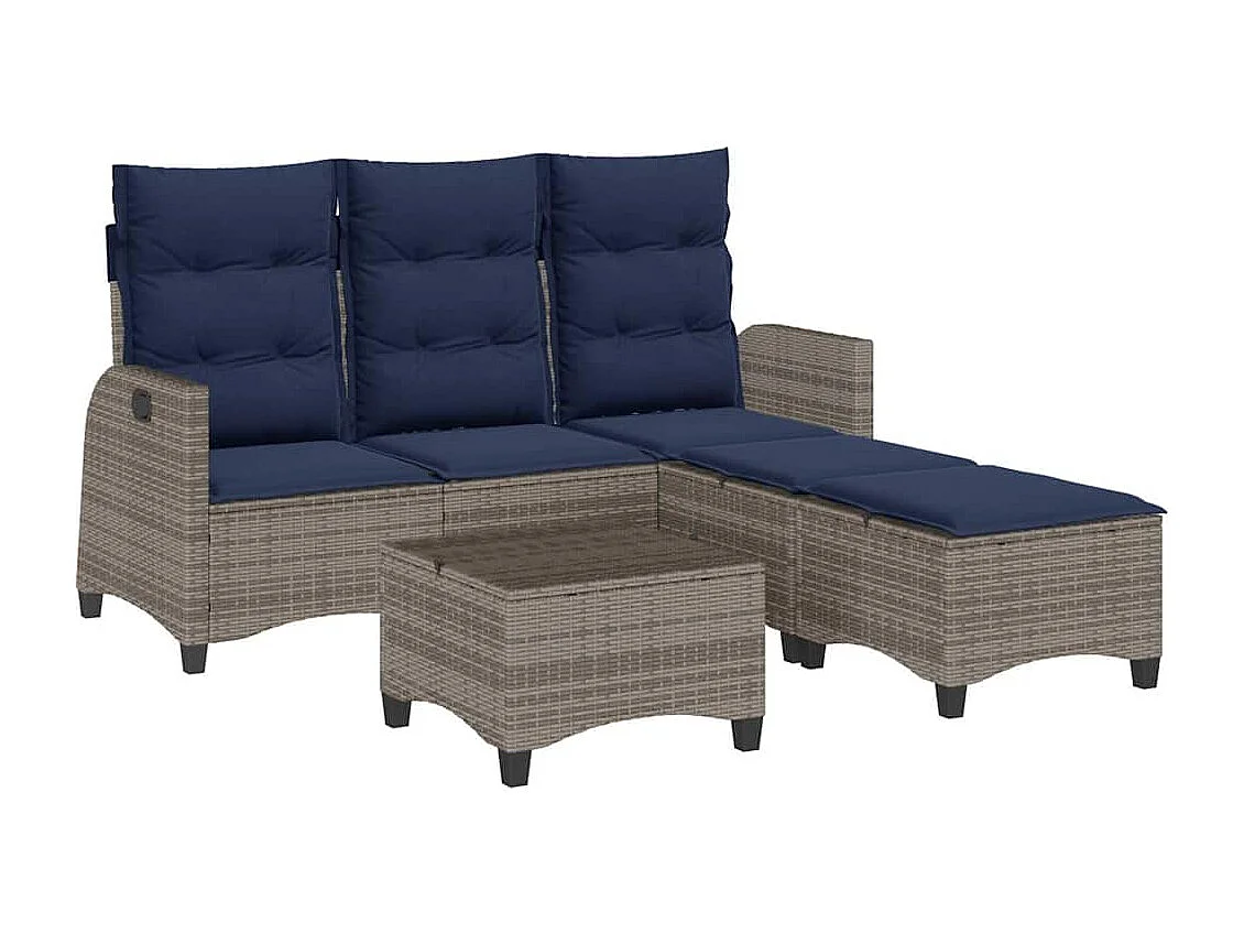 3-tlg. Garten-Sofagarnitur mit Kissen L-Form Grau Poly Rattan