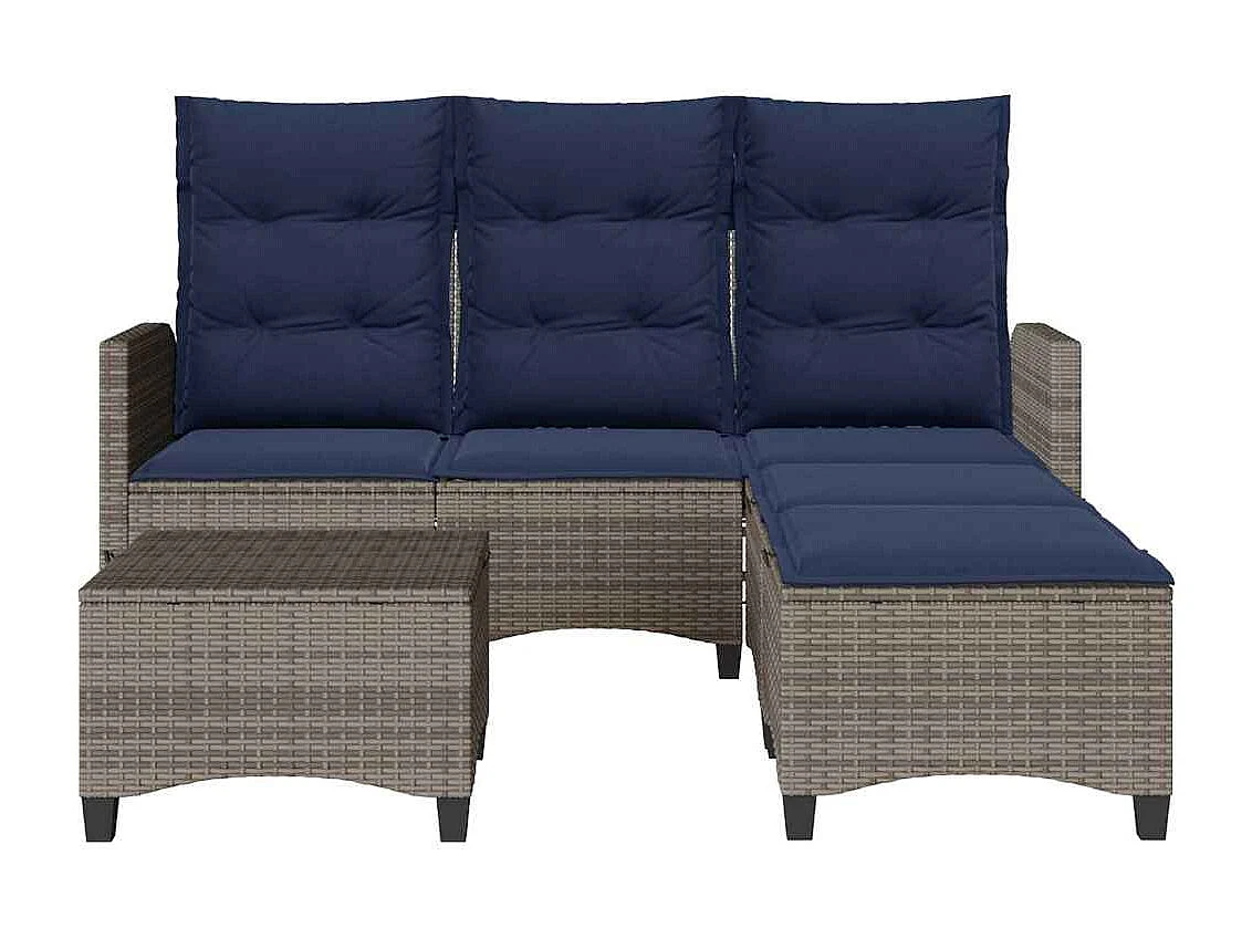 3-tlg. Garten-Sofagarnitur mit Kissen L-Form Grau Poly Rattan