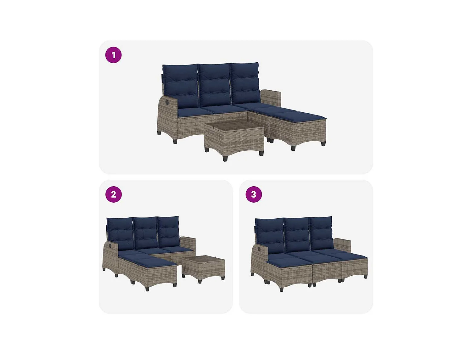 3-tlg. Garten-Sofagarnitur mit Kissen L-Form Grau Poly Rattan