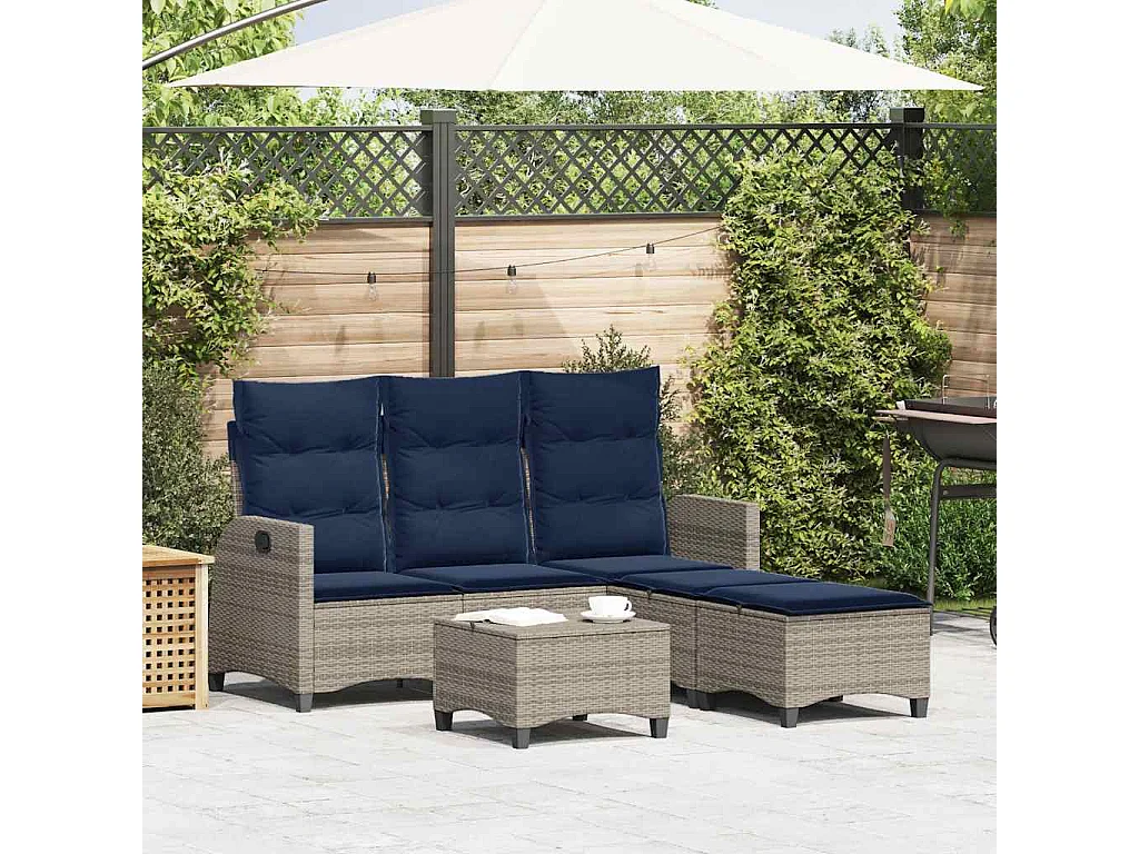 Salon de jardin 3 pcs avec coussins forme L gris résine tressée