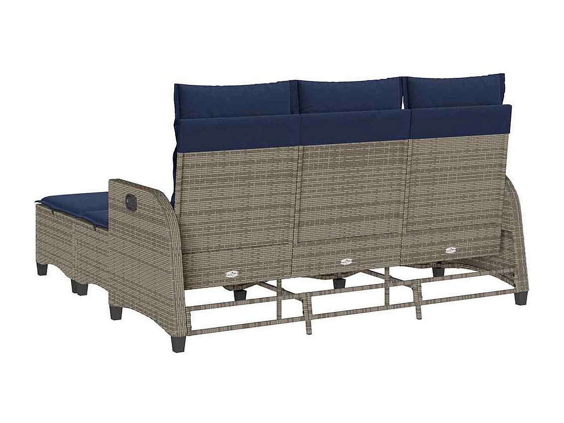 Salon de jardin 3 pcs avec coussins forme L gris résine tressée