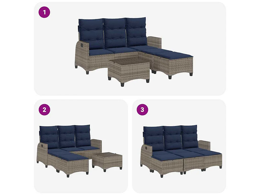 Set Divani da Giardino 3 pz con Cuscini a Forma di L Polyrattan