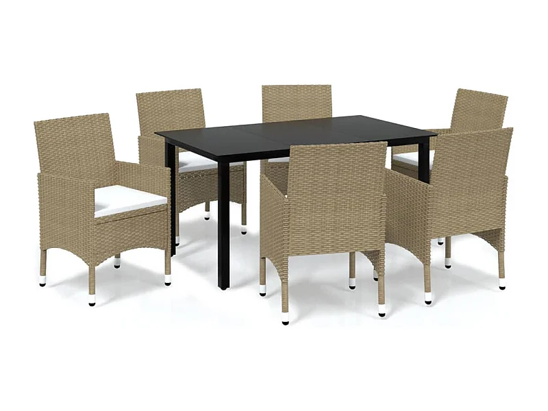 Mobili da pranzo e cuscini da giardino 7 pezzi in polyrattan beige 02_0014524