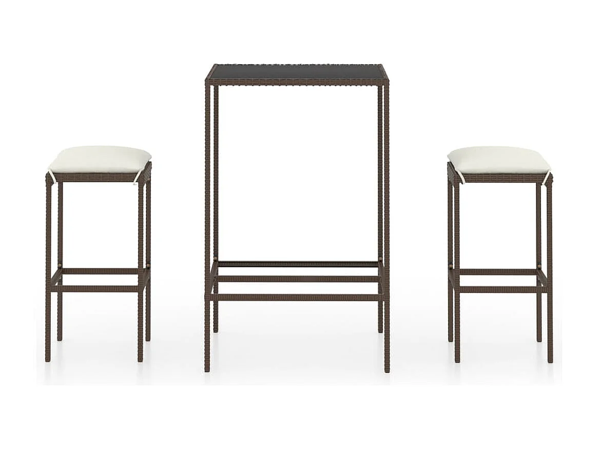 Mueble bar de jardín de 3 piezas y cojines de resina tejida marrón 02_0014499