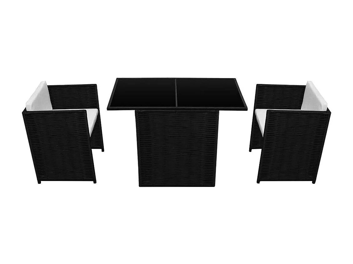 Mobile da bistrot in 3 pezzi con cuscini in resina intrecciata nera 02_0014537