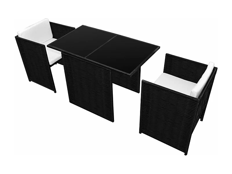 Mobile da bistrot in 3 pezzi con cuscini in resina intrecciata nera 02_0014537