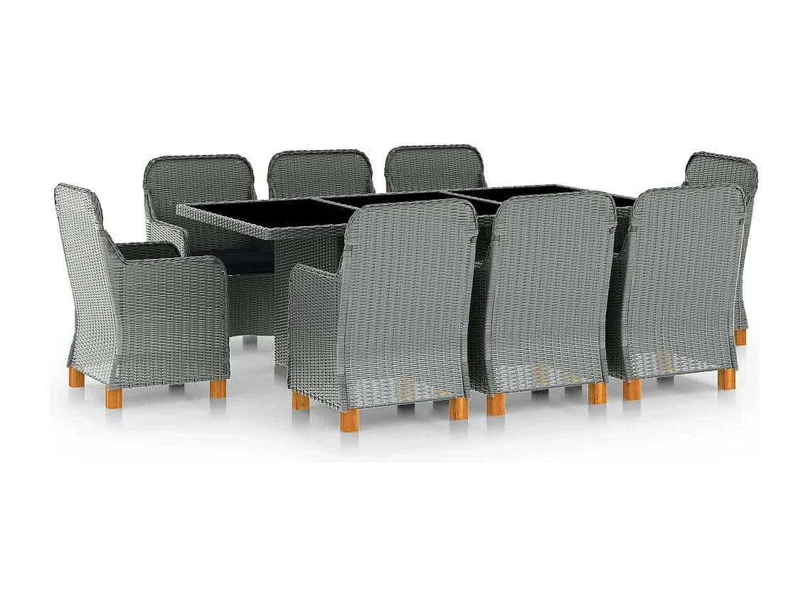 Juego de comedor de 9 piezas con cojines de resina tejida gris claro 02_0014640