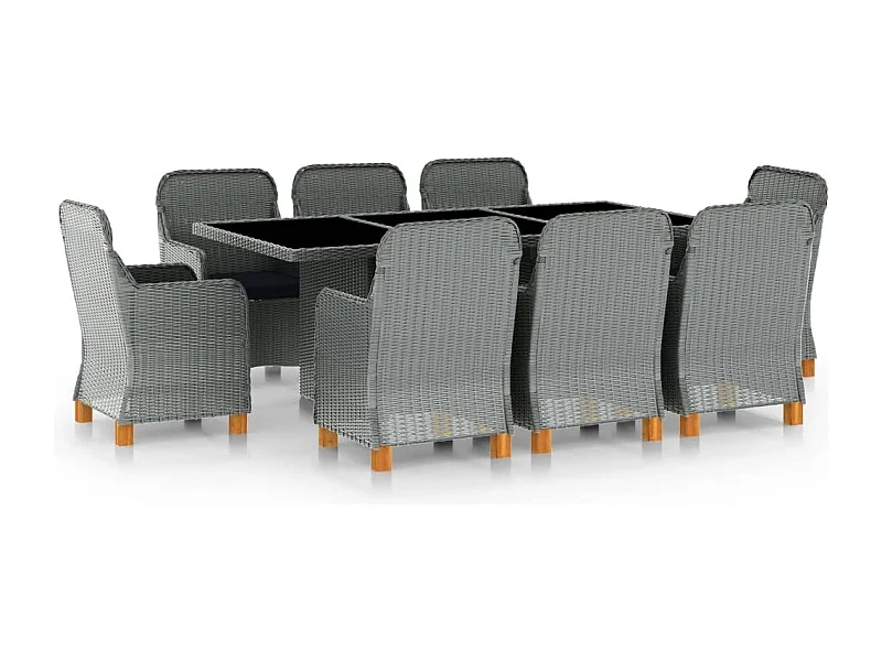 Conjunto de jantar de 9 peças com almofadas de resina tecida cinza claro 02_0014640