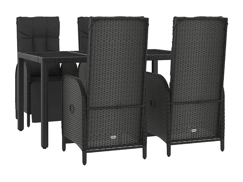 Muebles de comedor y cojines de jardín 5 piezas resina tejida negra 02_0014869