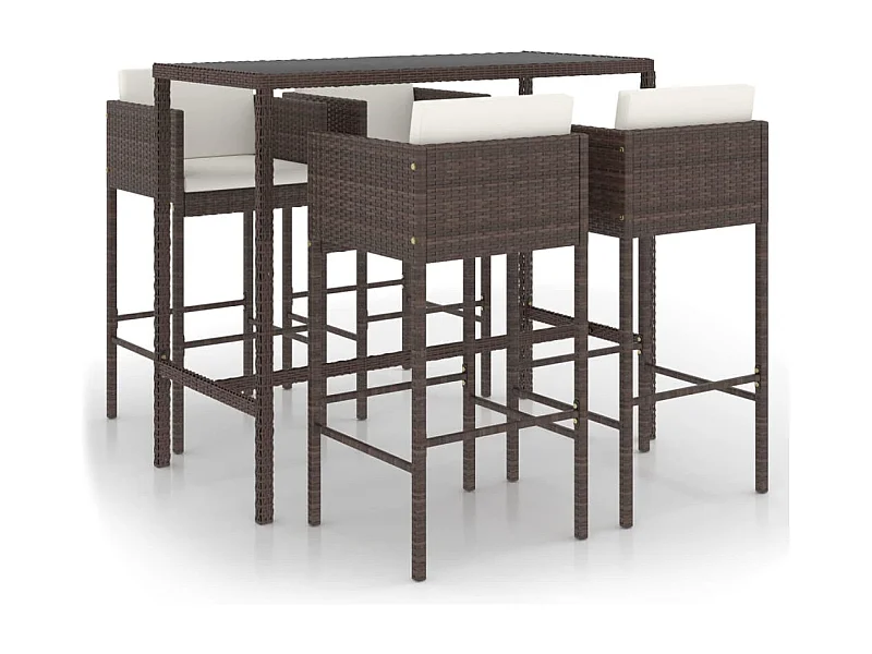 Mueble bar de jardín de 5 piezas y cojines de mimbre de resina marrón 02_0014519