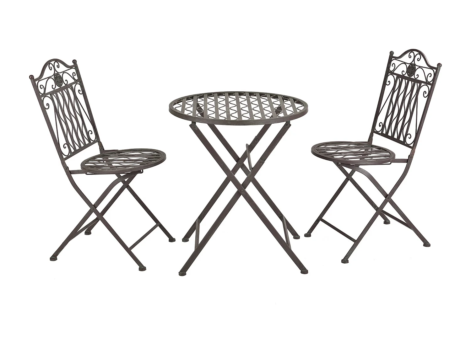 Juego de bistró para jardín de metal verde oscuro con pátina gris claro 03_0006936