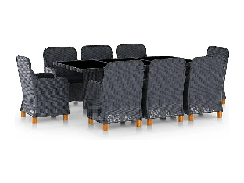 Juego de comedor de 9 piezas con cojines de resina tejida gris oscuro 02_0014643