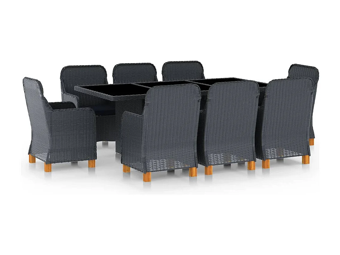 Conjunto de jantar de 9 peças com almofadas de resina tecida cinza escuro 02_0014643