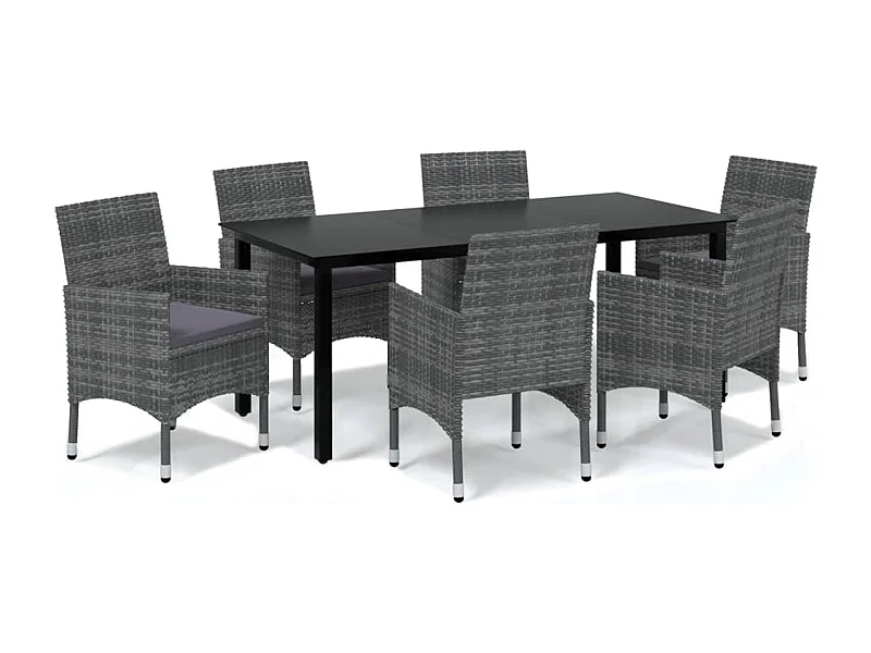 Muebles de comedor y cojines de jardín 7 piezas resina tejida gris 02_0014912