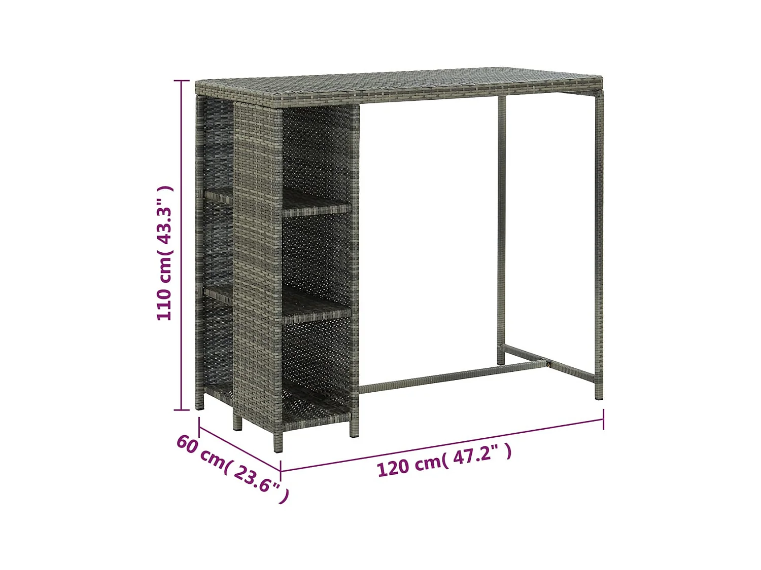 Meuble de bar de résine grise 120 x 60 x 110 cm 02_0014502
