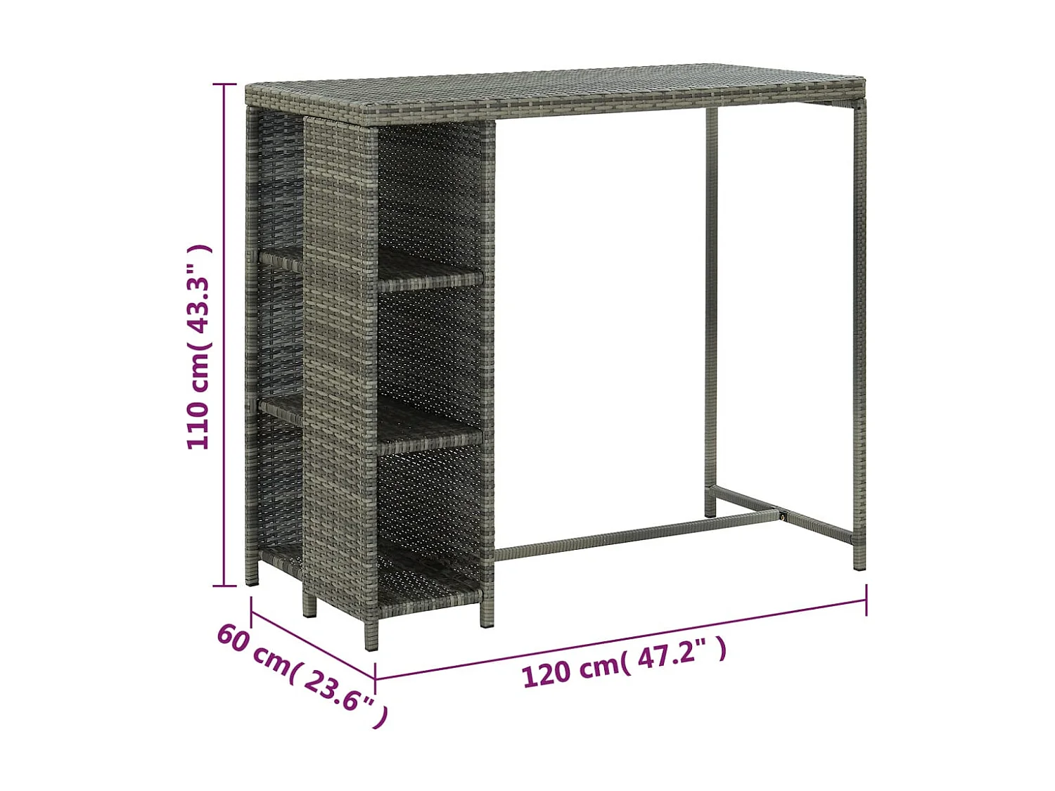 Mueble bar de jardín de 5 piezas y cojines de resina tejida gris 02_0014502
