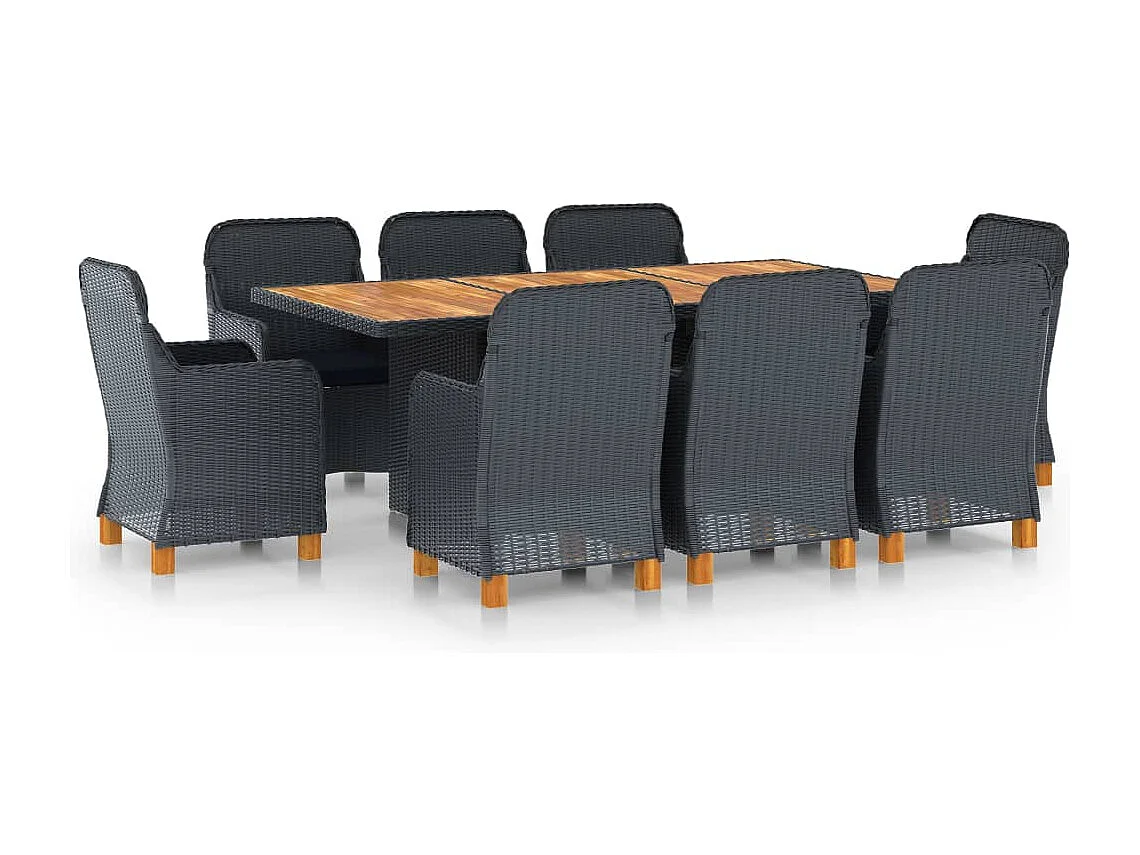 Conjunto de jantar de 9 peças com almofadas de resina tecida cinza escuro 02_0014645