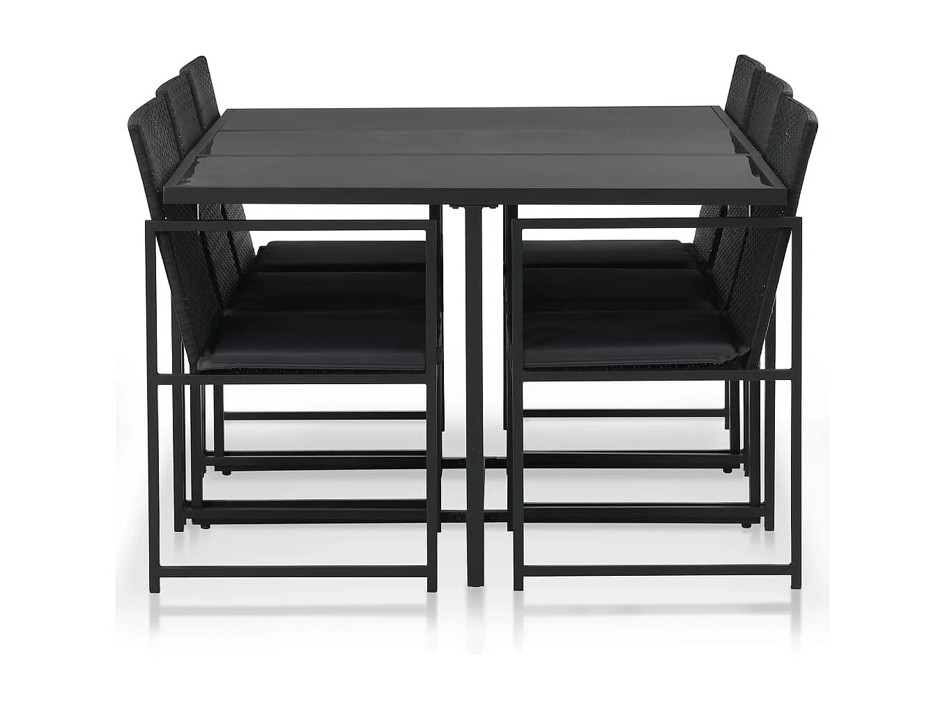 Mueble comedor de jardín de 7 piezas y cojines de resina tejida en negro 02_0014820
