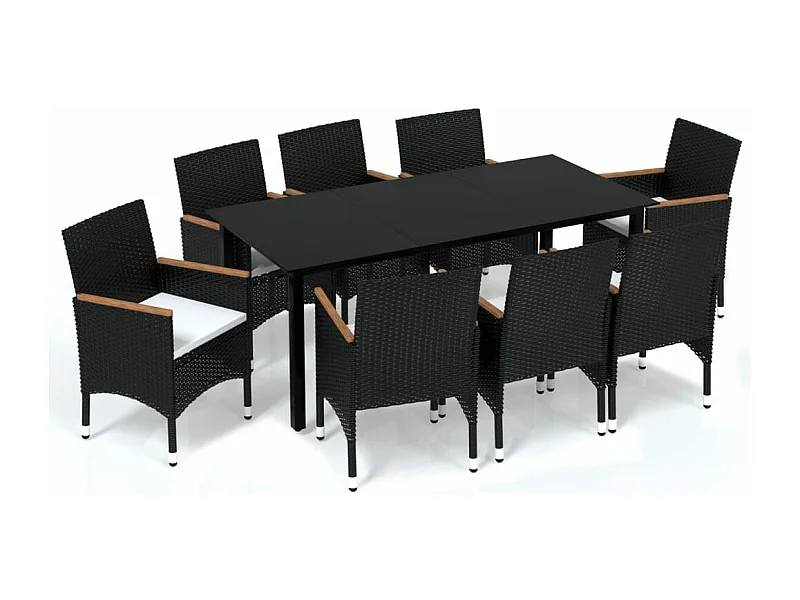 Muebles de comedor y cojines de jardín 9 piezas resina tejida negra 02_0014918