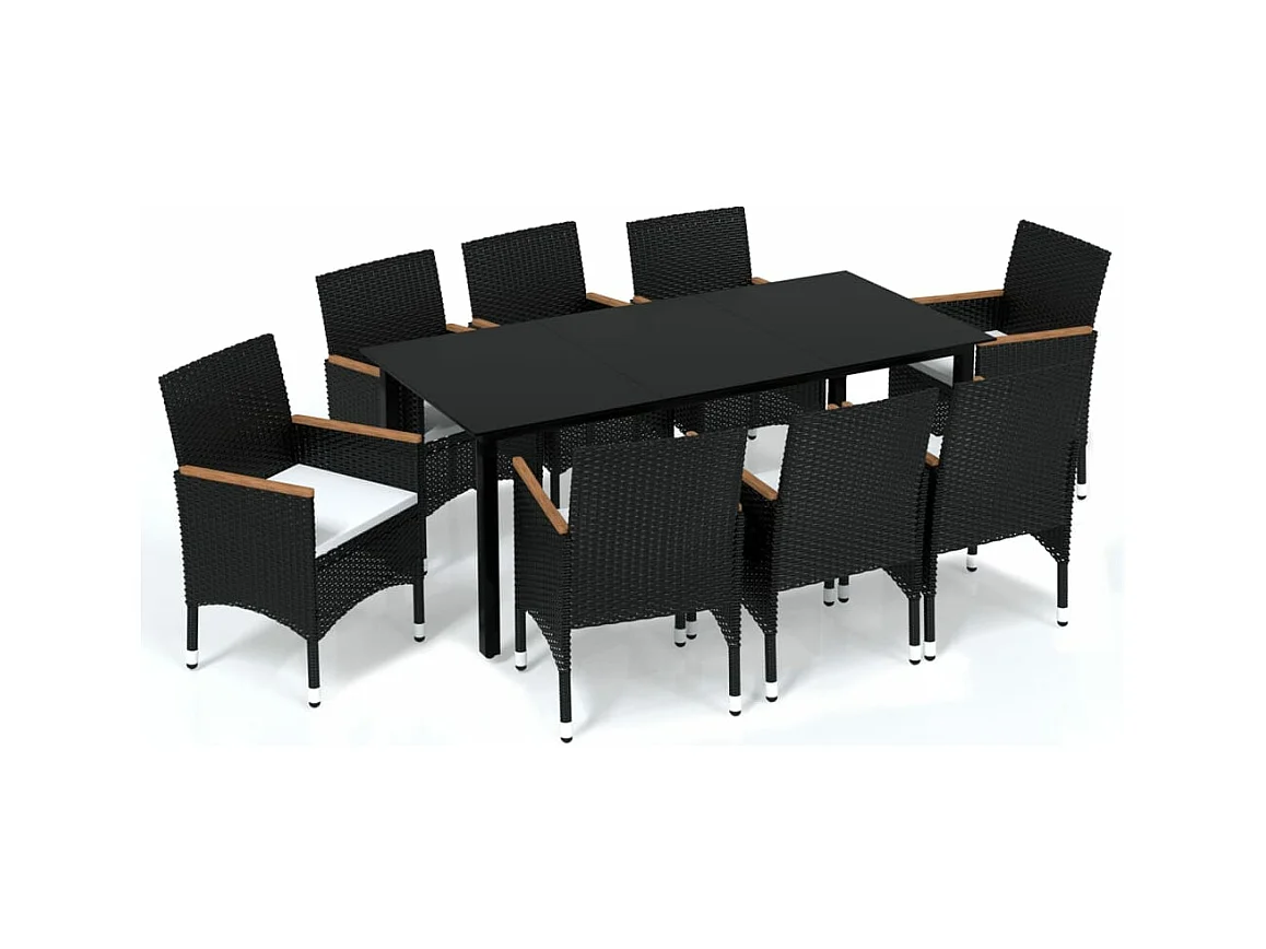 Mobili da pranzo e cuscini da giardino 9 pezzi in resina intrecciata nera 02_0014918