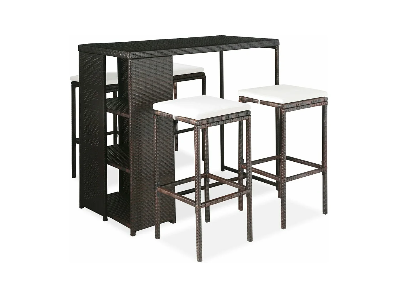 Mobile bar da giardino in 5 pezzi e cuscini in resina intrecciata marrone 02_0014503