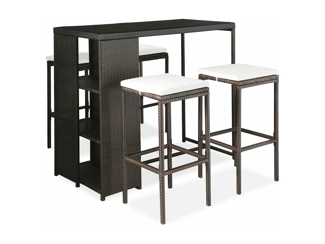 Mueble bar de jardín de 5 piezas y cojines de resina tejida marrón 02_0014503