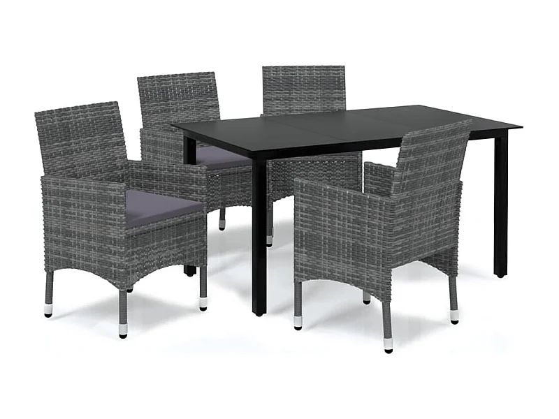 Muebles de comedor y cojines de jardín 5 piezas resina tejida gris 02_0014891