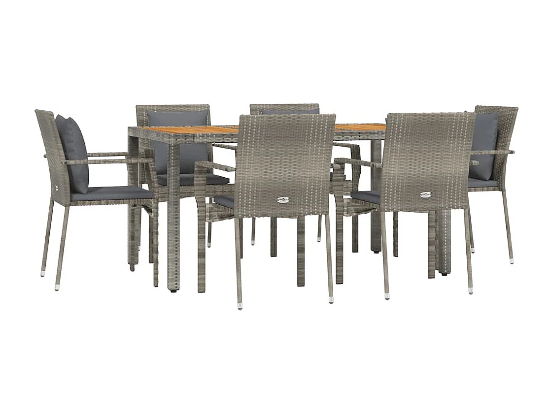 Muebles de comedor y cojines de jardín 7 piezas ratán gris 02_0014902