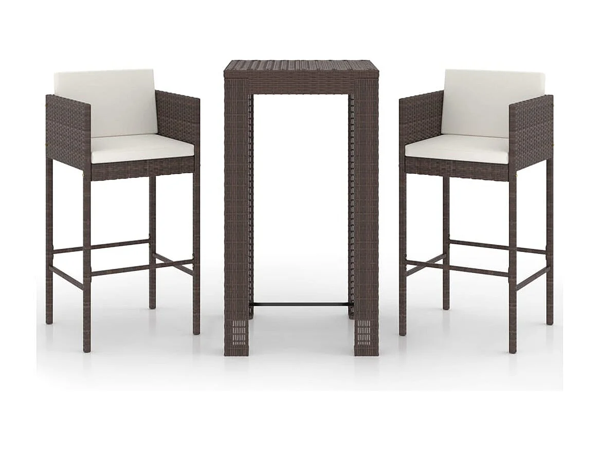 Mueble bar de jardín de 3 piezas y cojines de mimbre de resina marrón 02_0014515