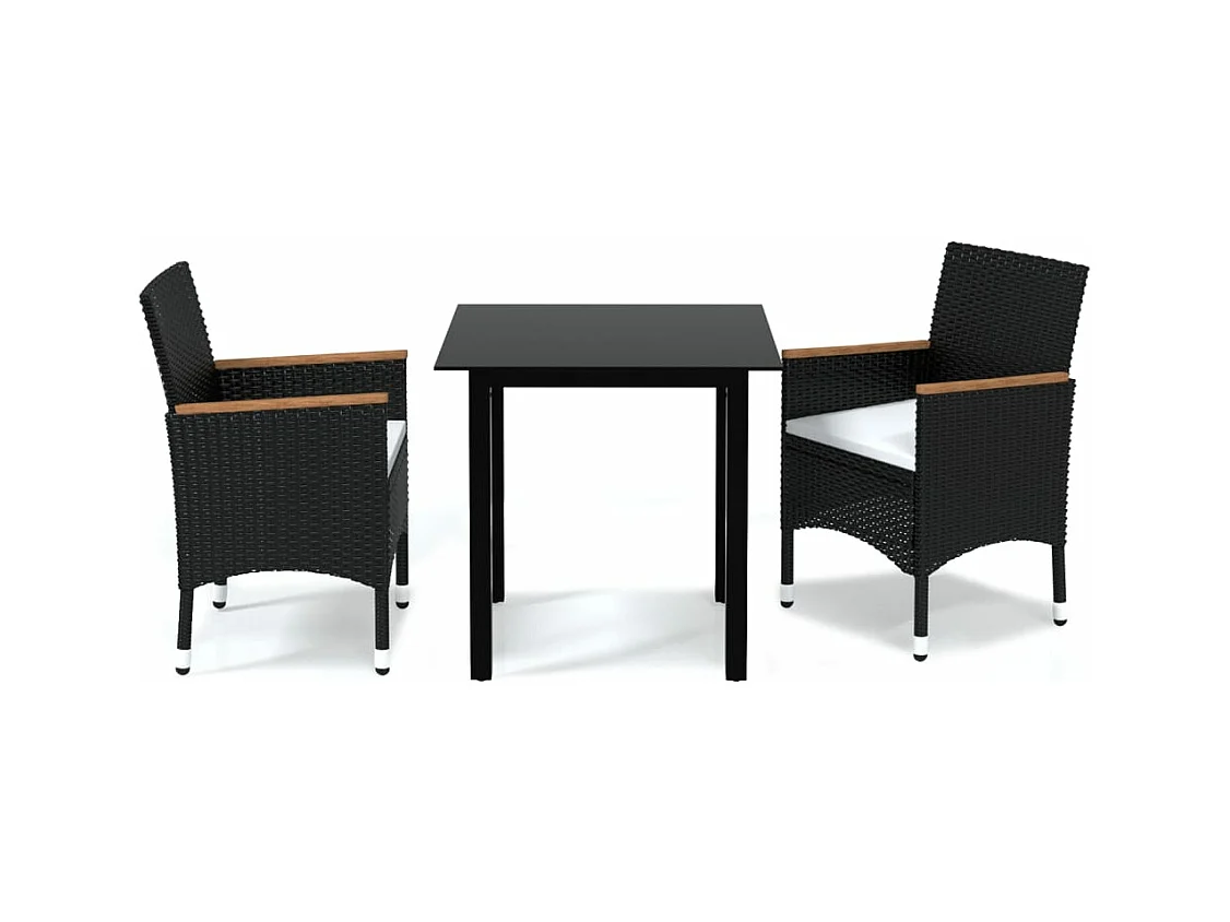 Mobili da pranzo e cuscini da giardino 3 pezzi in resina intrecciata nera 02_0014852