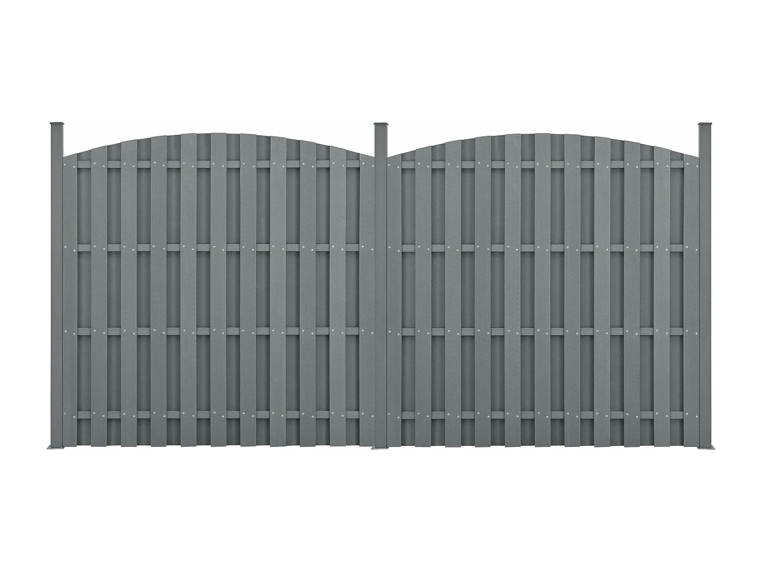 2 pezzi di recinzione barriera privacy in legno composito WPC semicerchio arrotondato 185 x 376 cm grigio 03_0006593