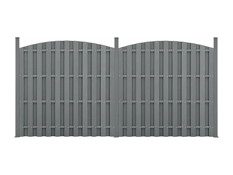 2 peças de cerca de barreira de privacidade de madeira composta WPC semicírculo arredondado 185 x 376 cm cinza 03_0006593