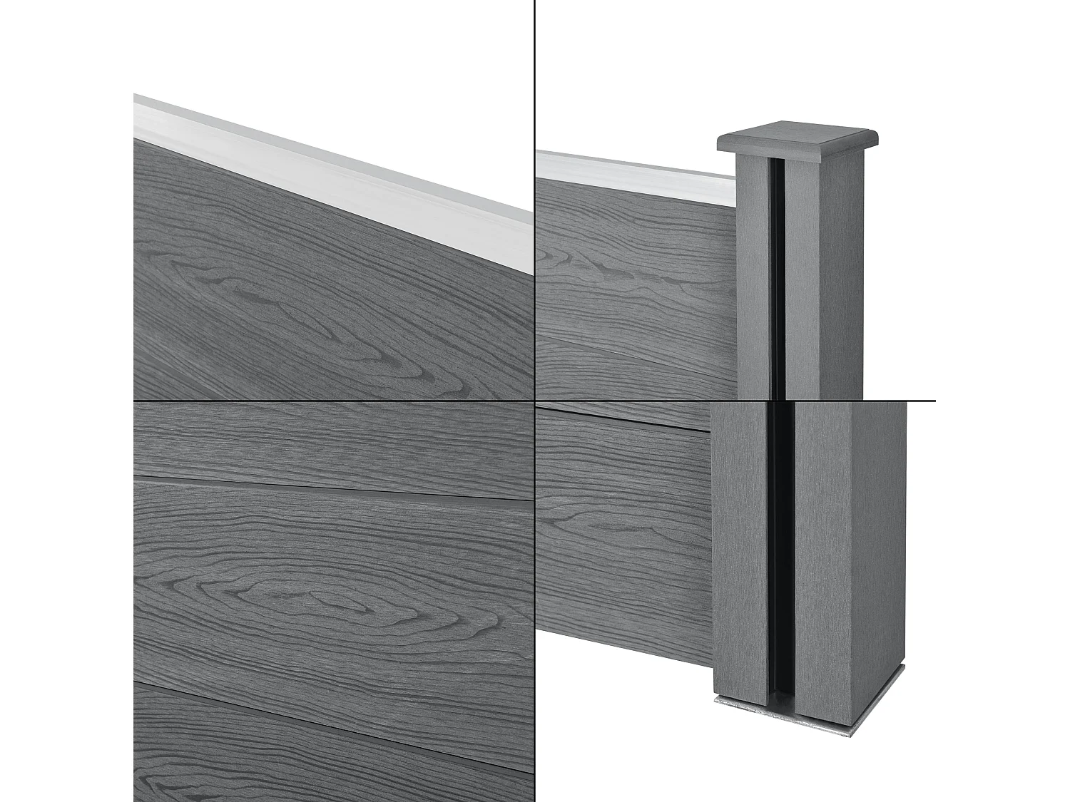 Recinzione da giardino con protezione privacy con 6 pali in assi di legno composito WPC 165 x 770 cm grigio 03_0006583