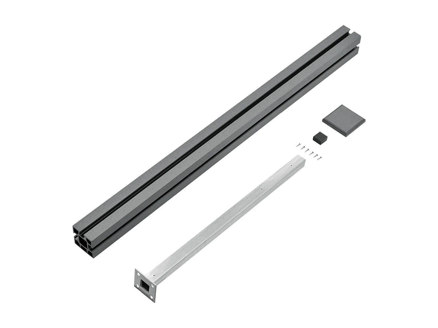 Cerca de privacidade para jardim com 2 postes, placas de madeira composta WPC, 165 x 162 cm, cinza 03_0006580