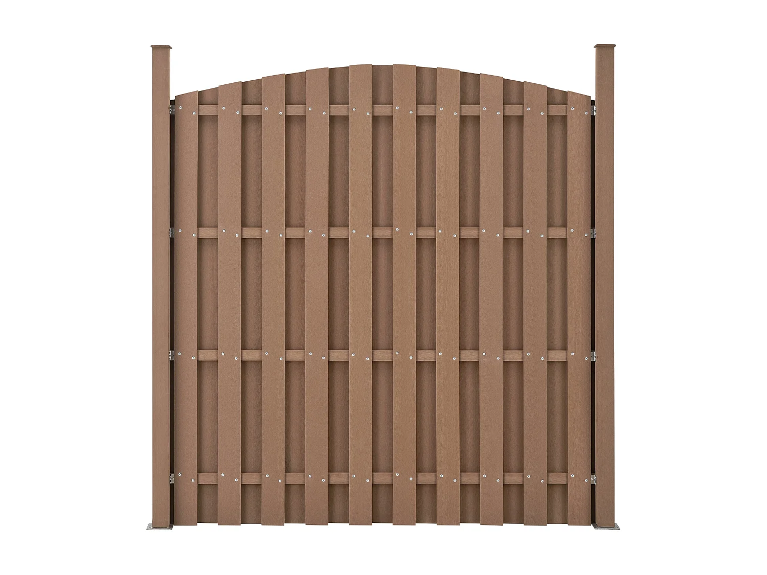Set di 2 pezzi di recinzione barriera privacy, frangivento in legno composito wpc semicerchio arrotondato marrone 185 x 376 cm 03_0006592
