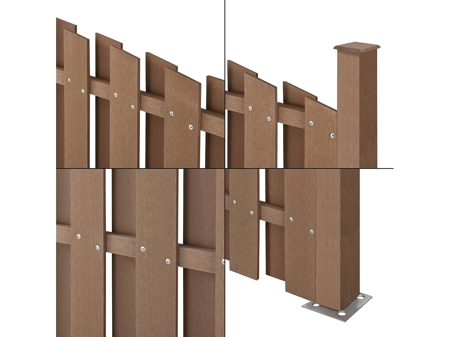 Set di 2 pezzi di recinzione barriera privacy, frangivento in legno composito wpc semicerchio arrotondato marrone 185 x 376 cm 03_0006592