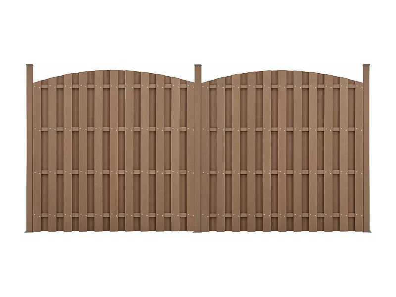 Juego de 2 piezas de valla de barrera de privacidad, cortavientos de madera compuesta wpc semicírculo redondeado marrón 185 x 376 cm 03_0006592