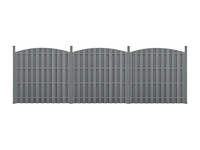 3 pezzi di recinzione barriera privacy in legno composito WPC semicerchio arrotondato 185 x 562 cm grigio 03_0006595